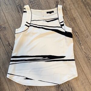 Banana Republic White Tank Top with Black Brushstroke Print